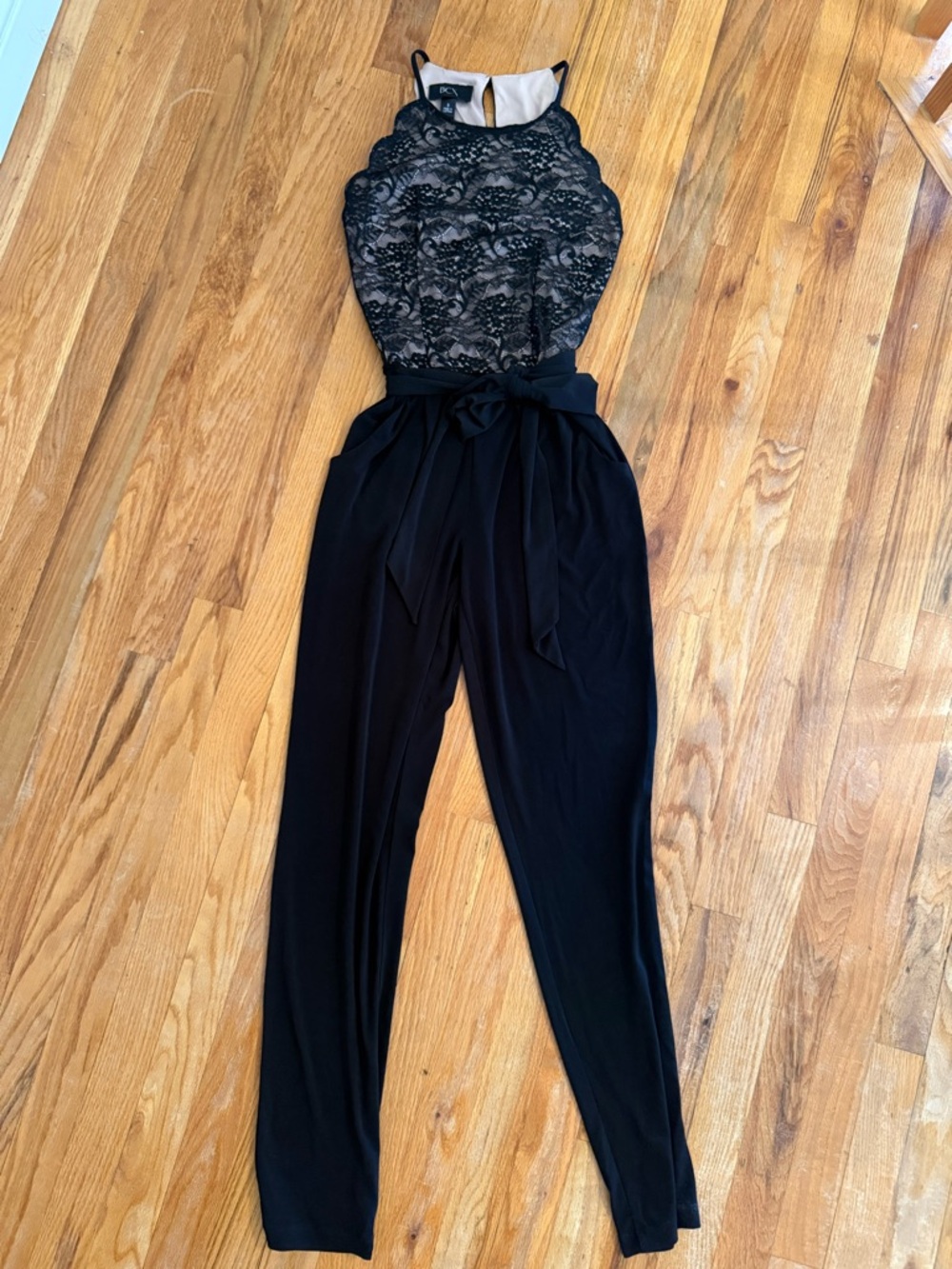 BCX Black Lace Halter Tie-Waist Jumpsuit